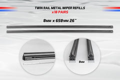 Twin Rail Metal Wiper Refill x 20 (10 Pairs) 8mm x 650mm 26" - Service Parts Online